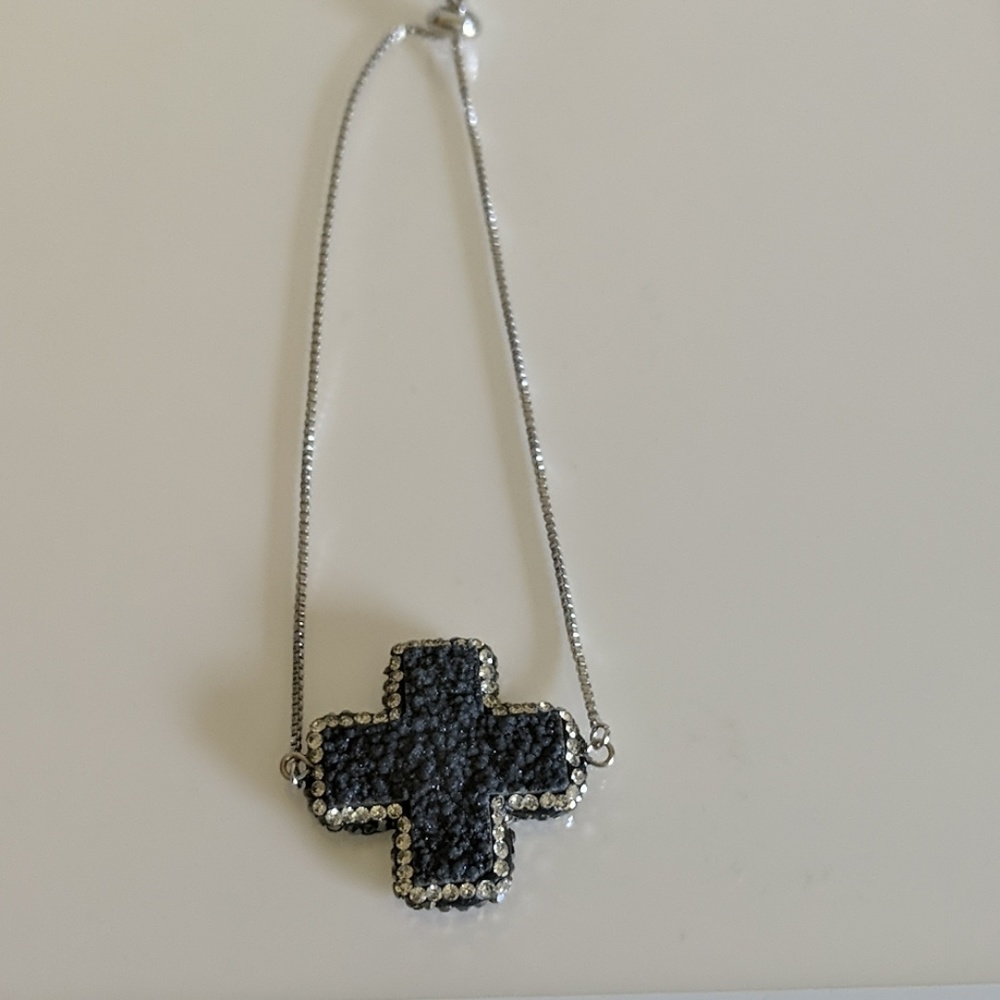 Stone Cross on Silver Slide Bracelet